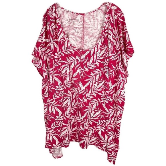 Woman Within Plus Size 3X Women’s Top 30W 32W Red Tropical Floral Print Cotton - Picture 10 of 11